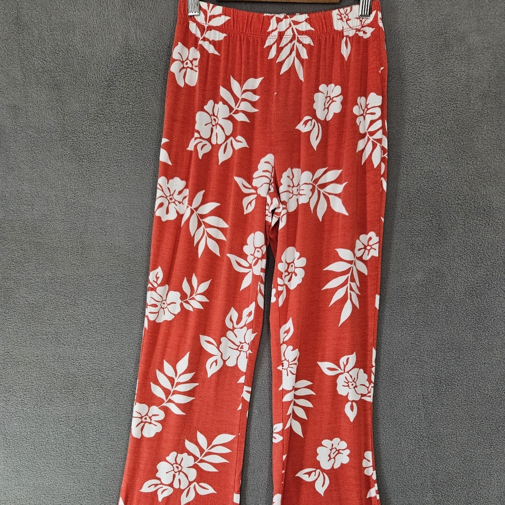 Billabong Womens Medium M Hawaiian Pants Tropical Red Floral Stretch Bootcut
